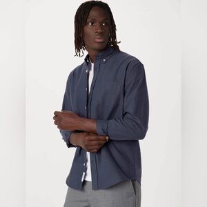 Frank & Oak Jasper Button Down Long Sleeve Shirt Chambray Blue Medium